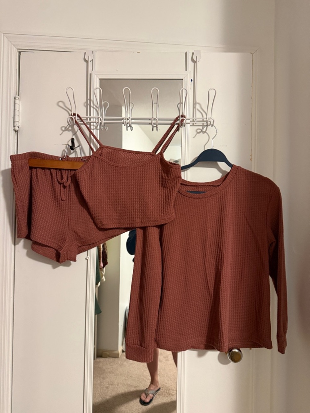 Waffle Knit 3-Piece Lounge Set in Rust